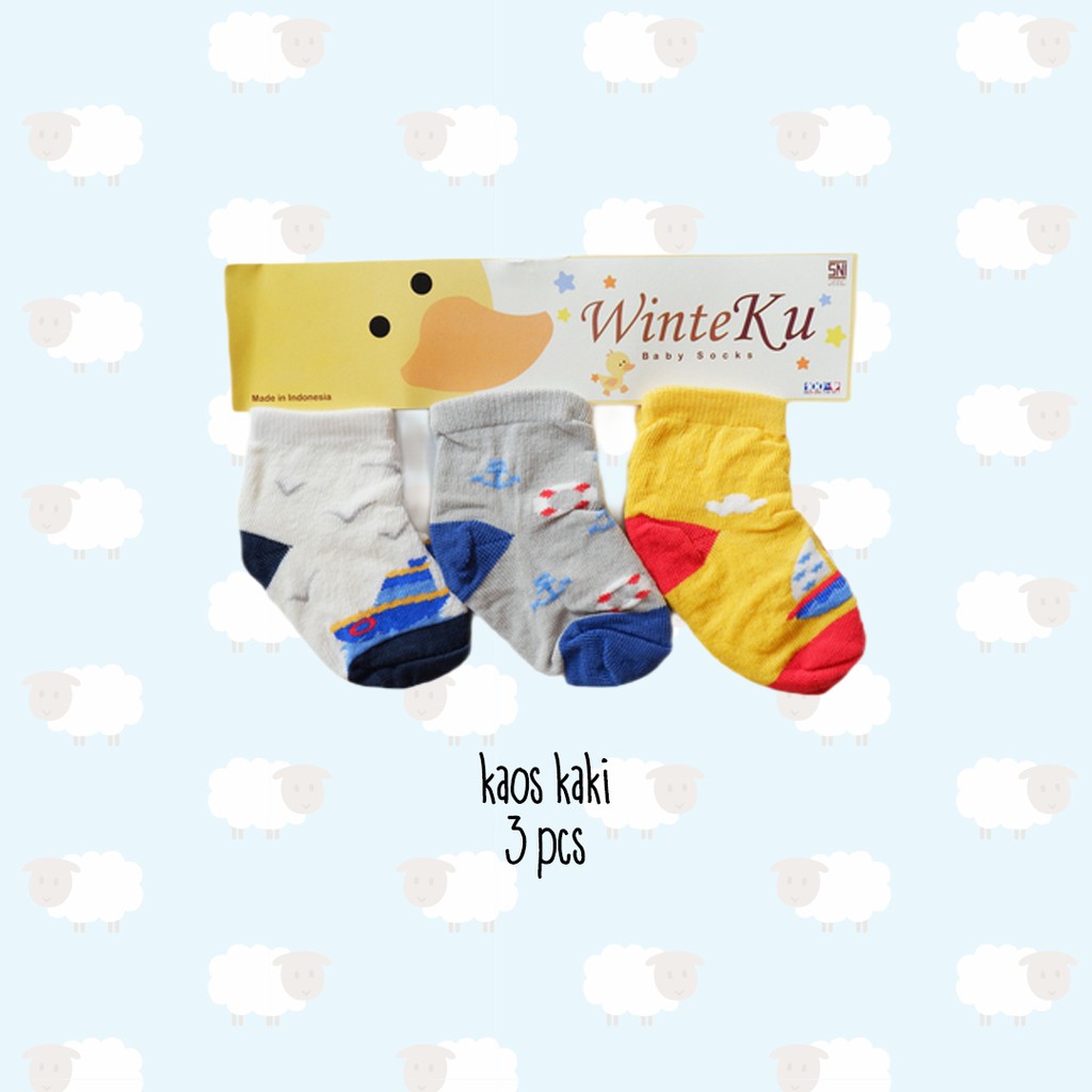 ISI 3 PASANG Winteku Baby Socks | Kaos Kaki Bayi Cewek Cowok