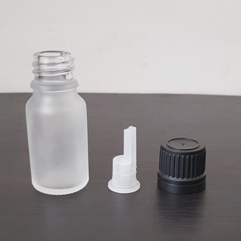 botol kaca 10ml bening frosted doff tutup filler hitam