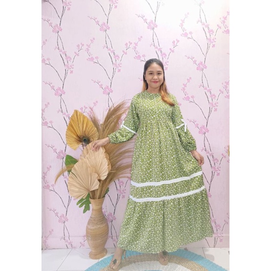 dress atau gamis almira motif kain rayon bali