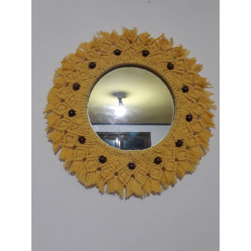 Kaca macrame/cermin macrame/cermin rustic/mirror macrame wall hanging ukuran dia. 50cm
