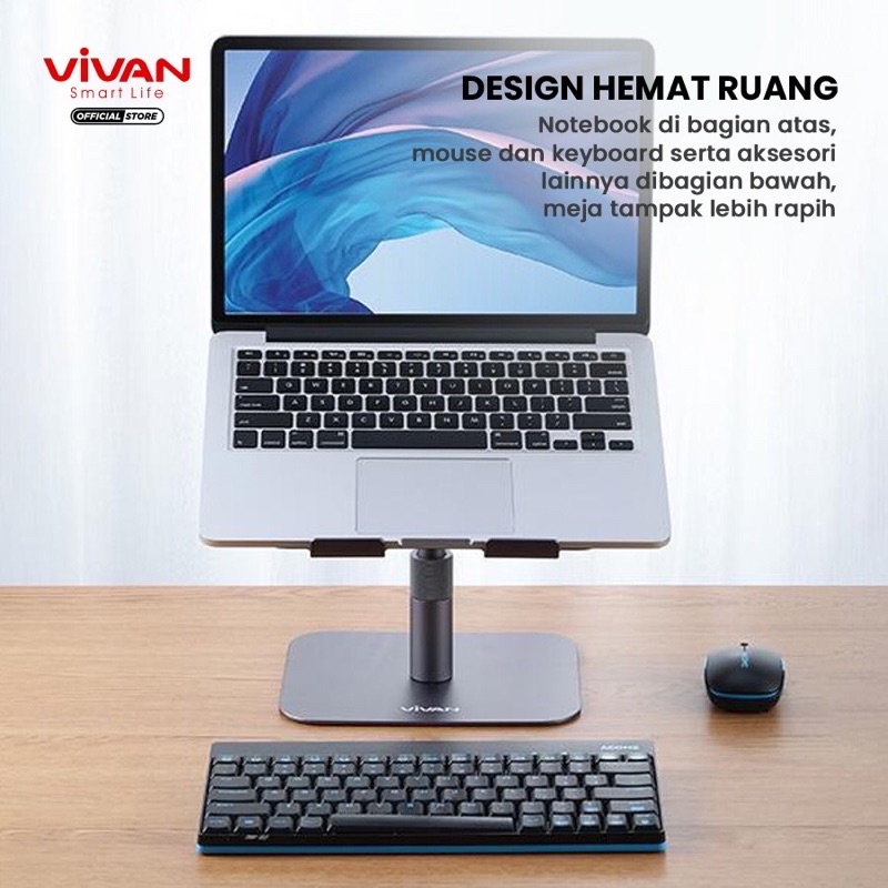 VIVAN VLS03 Laptop Cooling Stand Original Liftable Foldable Aluminum Alloy Gray - Garansi 1 Tahun