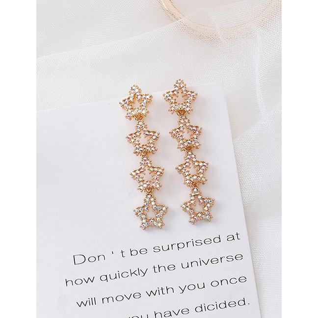 LRC Anting Tusuk Fashion Gold 925 Silver Needle Rhinestone Pentagram Earrings D55221