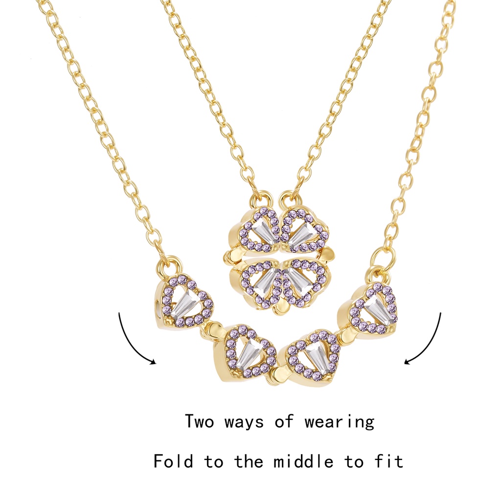 Kalung Rantai Liontin Hati Magnetik Hias Berlian Imitasi Multi Warna Untuk Wanita