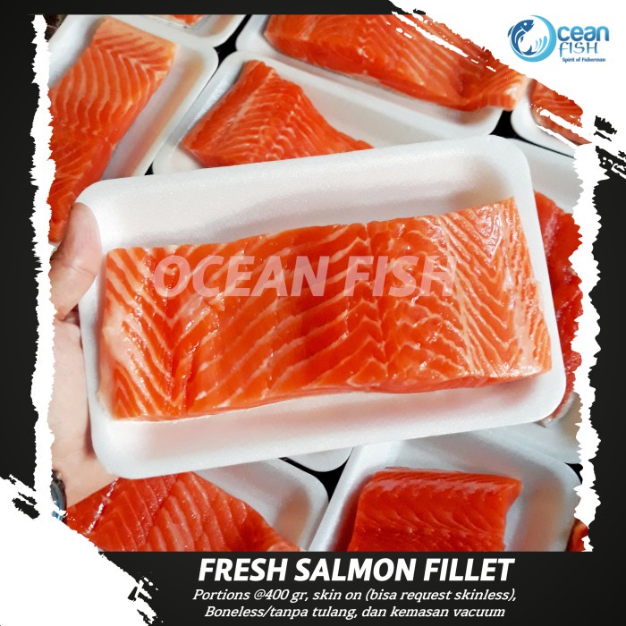 

Salmon Fillet Portion @400gr/Salmon Super Fresh/Salmon Fish Original/Salmon Sashimi Grade