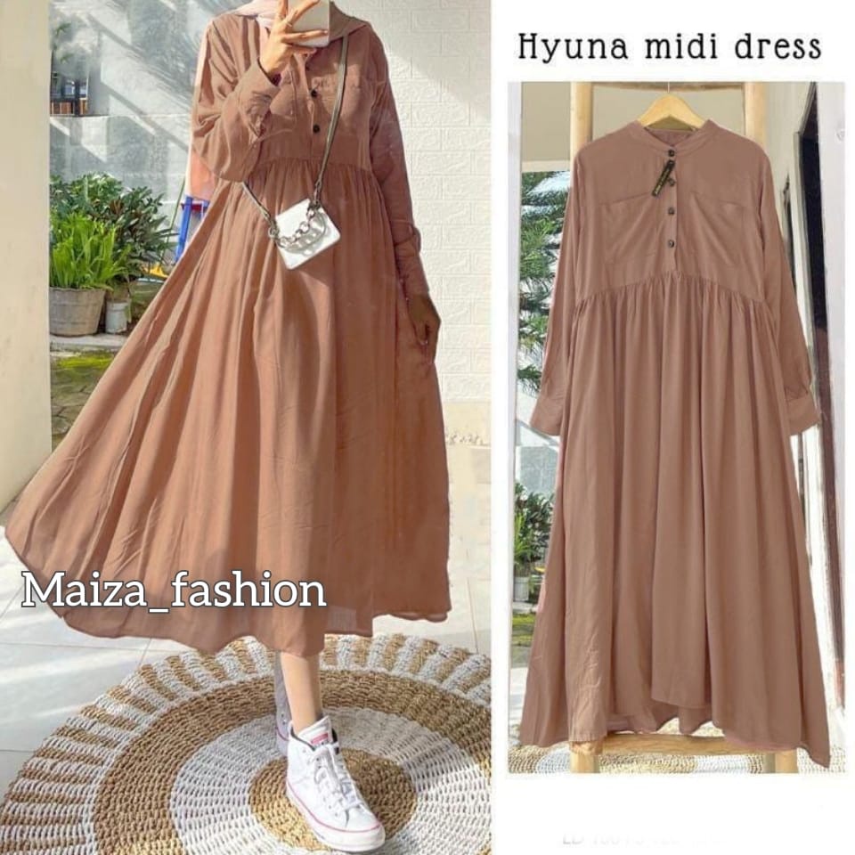 Hyuna Midi Dress // Casual Dress Wanita Polos Terbaru