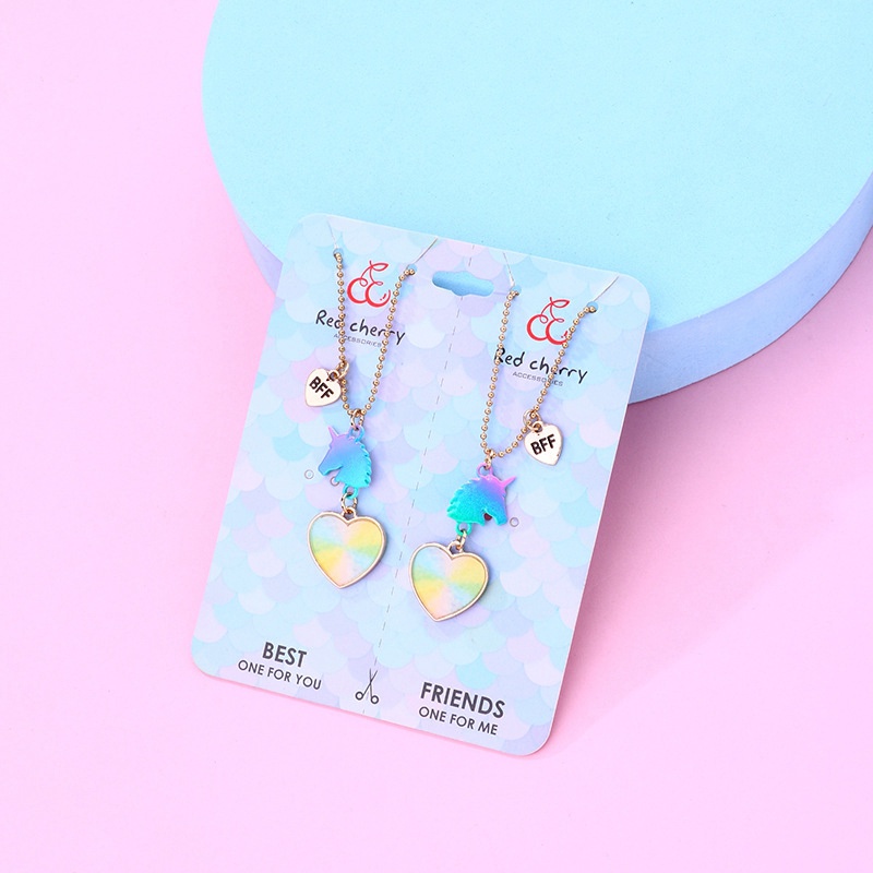 2pcs / Set Kalung Rantai Dengan Liontin Unicorn Warna-Warni Untuk Anak