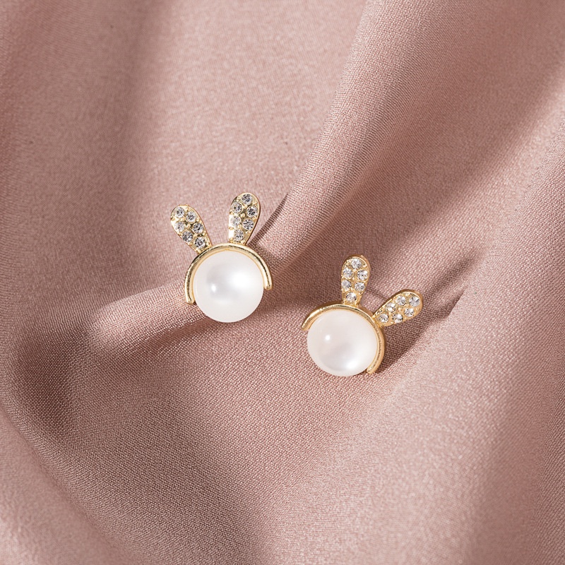 [littlecrab] Anting Wanita Mutiara Bentuk Pita Clover Kelinci Beruang Permata Berlian Simple Elegan Anting Tusuk Cute Woman Earrings Anting Berkualitas Korean Style