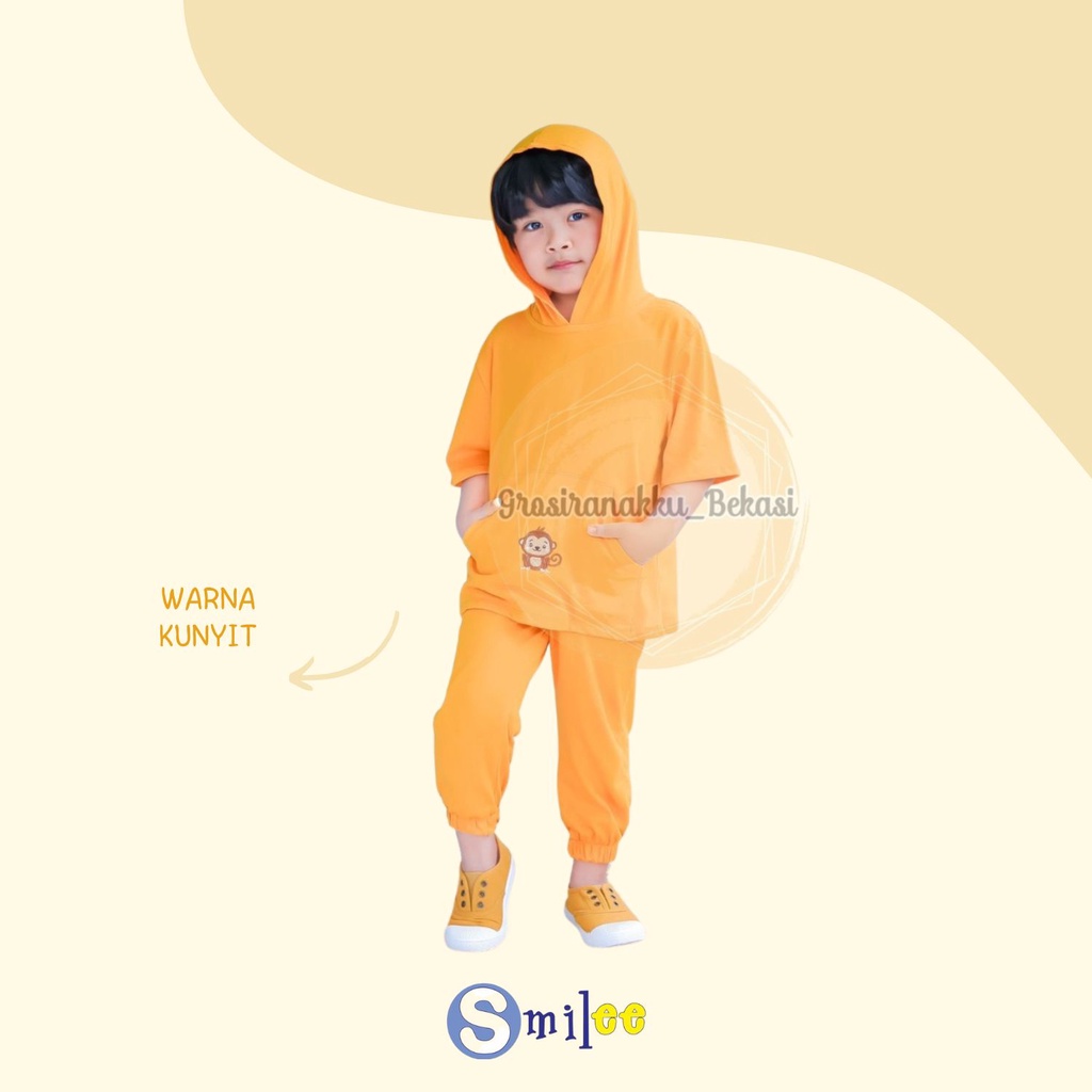 Setelan Anak Smilee Unisex Hoodie Lily Oversize Warna Kunyit Size 1-5Tahun