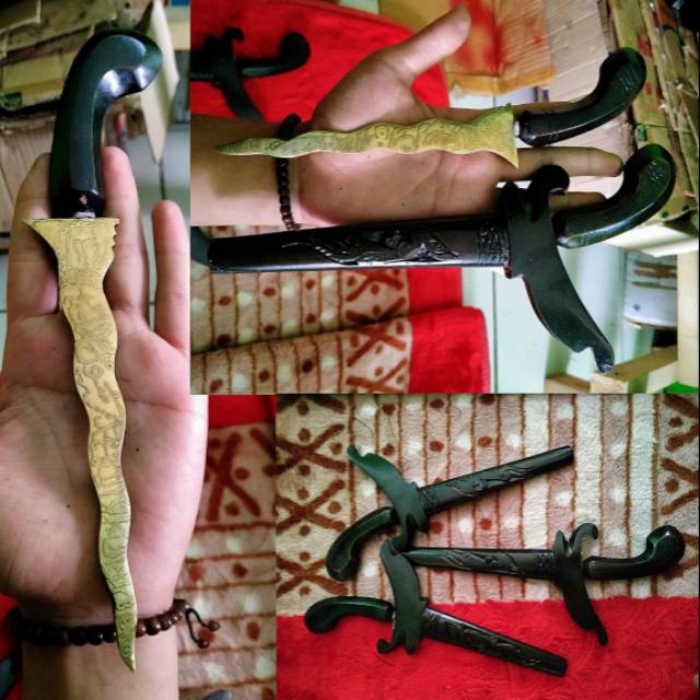 BARANG ANTIK BENDA PUSAKA KERIS KECIL KUNINGAN LAFADZ RAJAH BADAN
