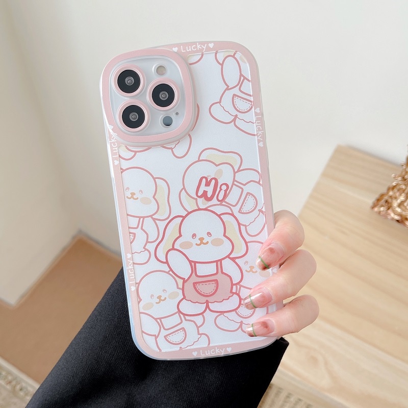 Case Pelindung Lensa Desain Anak Anjing pink Untuk iphone 13 pro max 11 12 XR XSMAX 7 8 plus se2