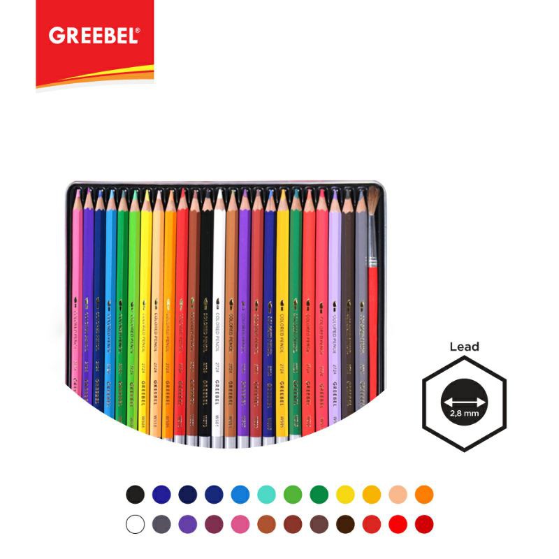 PENSIL WARNA / WARNA CERAH / BAHAN KUAT GREEBEL / GREEBEL 2724 WATER COLOUR PENCIL TIN CASE