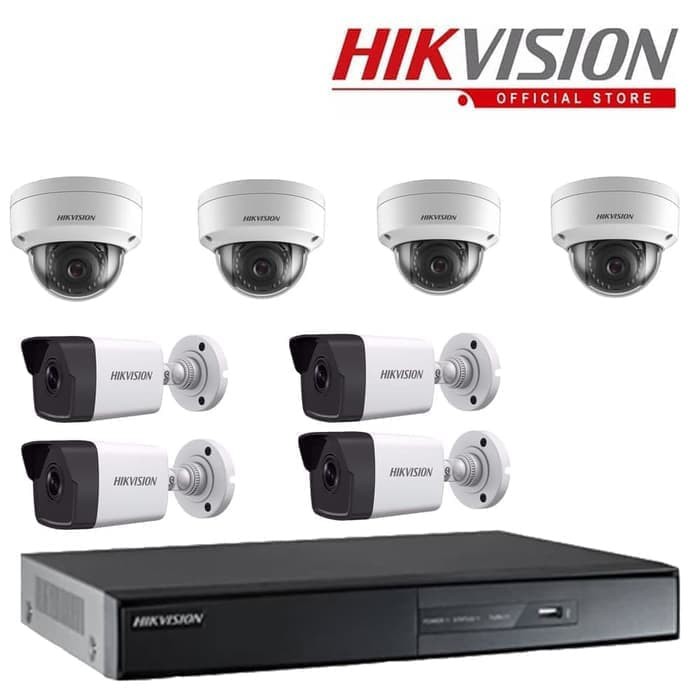 PAKET IPCAMERA HIKVISION 8CH TANPA HDD 1 UNIT NVR DS-7108 NI-Q1/ M NVR 8CH 4 UNIT IPCAM DS-2CD1021-1