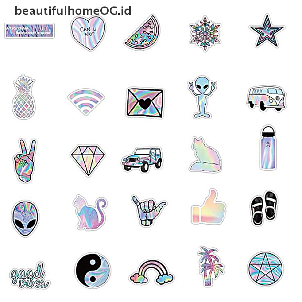 50 Pcs Stiker Grafitti Laser Holographic Untuk Gitar Koper Helm