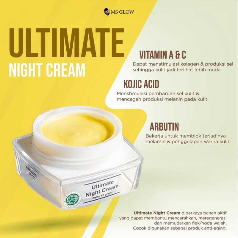 MS Glow Night Cream Ultimate GIRLSNEED77 Krim Malam Membantu Meregenerasikan Kulit Wajah