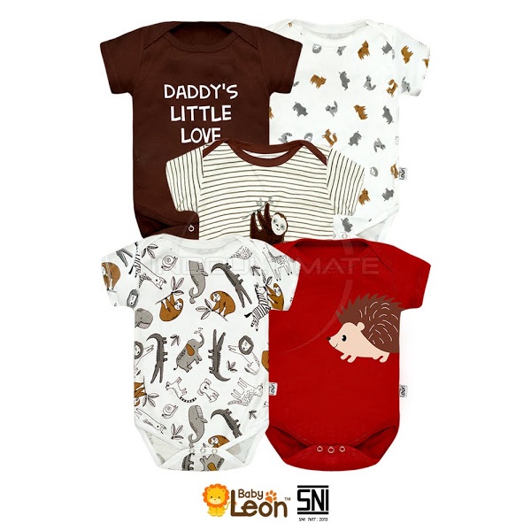 jumper bayi 5pcs SNI BABY LEON Baju kaos bayi Jumpsuit newborn anak bayi laki laki perempuan kodok-SERI BROWN
