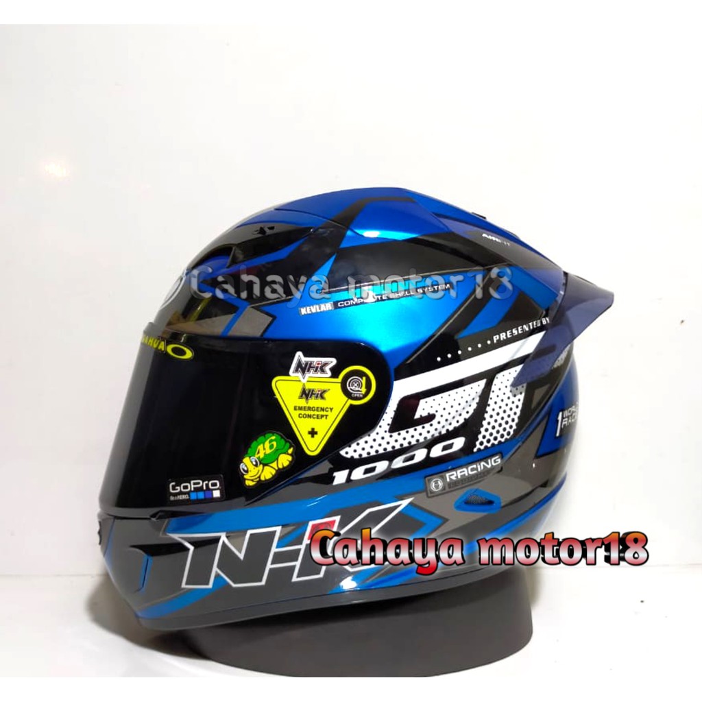 PAKET GANTENG HELM NHK GP1000 STAR BLUE|NHK FULL FACE-KACA HITAM