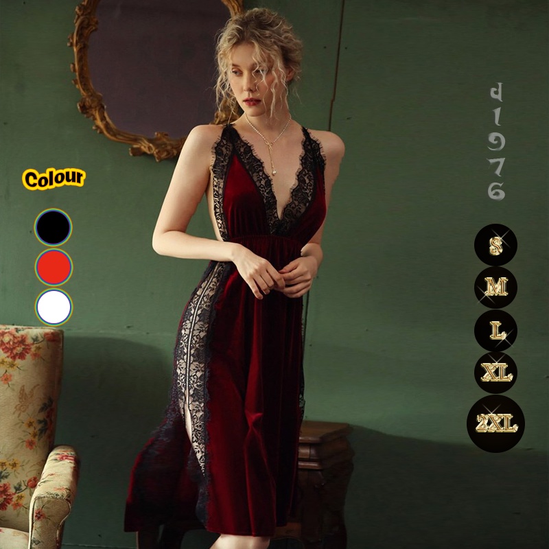 d1976 Dress Lingerie Babydoll Baju Tidur Wanita Sexy Bahan Satin All Size S M L XL 2XL OFL-F189