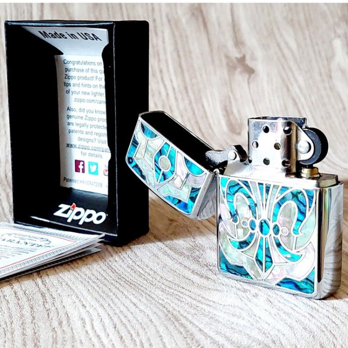 Korek Api Zp Silver Ice Glossy Emboss Green Aurora Premium