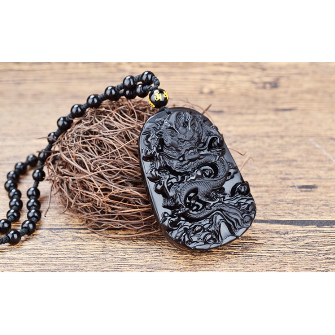 Kalung Black Obsidian Natural Naga Dragon Pelindung