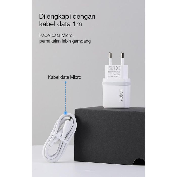 ADAPTOR CHARGER ROBOT RT-K7 Fireproof Charger QC 5V 1A plus kabel ORIGINAL Garansi 1 Tahun By VIVAN