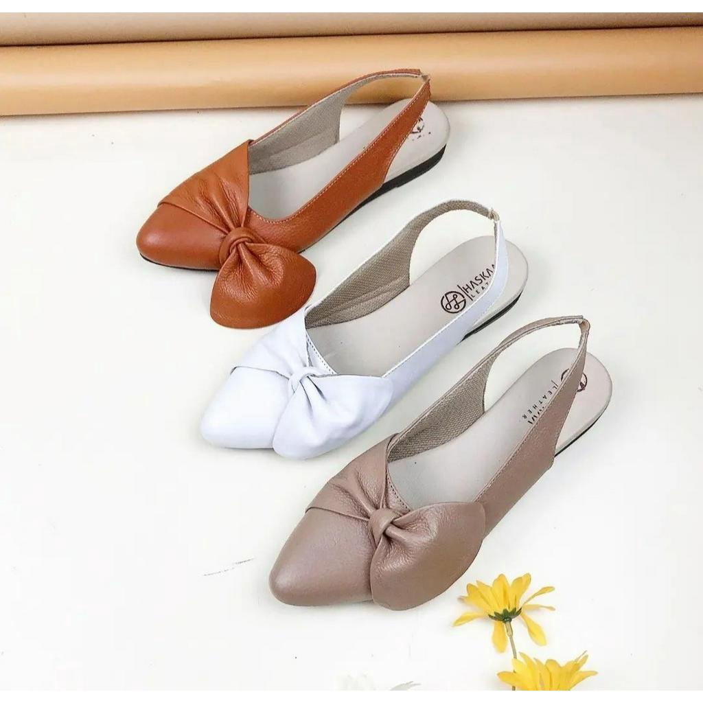 Sepatu Flat Tutong/Mules Wanita Kulit Asli S006 Hesperis