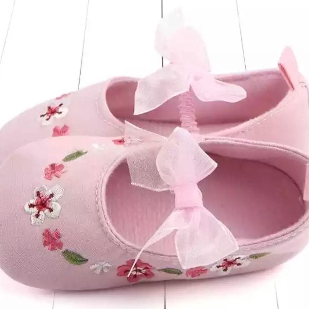 sepatu anak bayi perempuan prewalker import bordir bunga ISABELLA 0-18 bulan