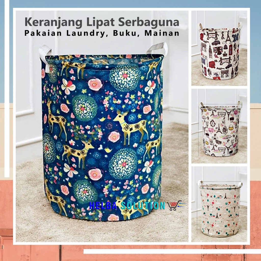 Keranjang Baju Lipat Laundry Bag Storage Tempat Pakaian Dan Mainan Bahan Kanvas Multifungsi