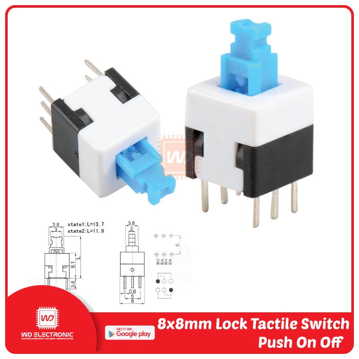 Lock tactile switch 8x8 mm push on off 8x8mm