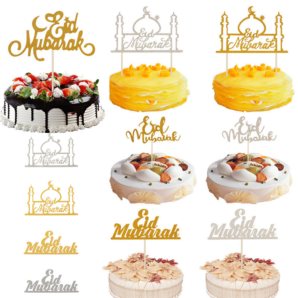 1 / 10pcs Topper Kue Desain Eid Mubarak Untuk Dekorasi Pesta Ulang Tahun