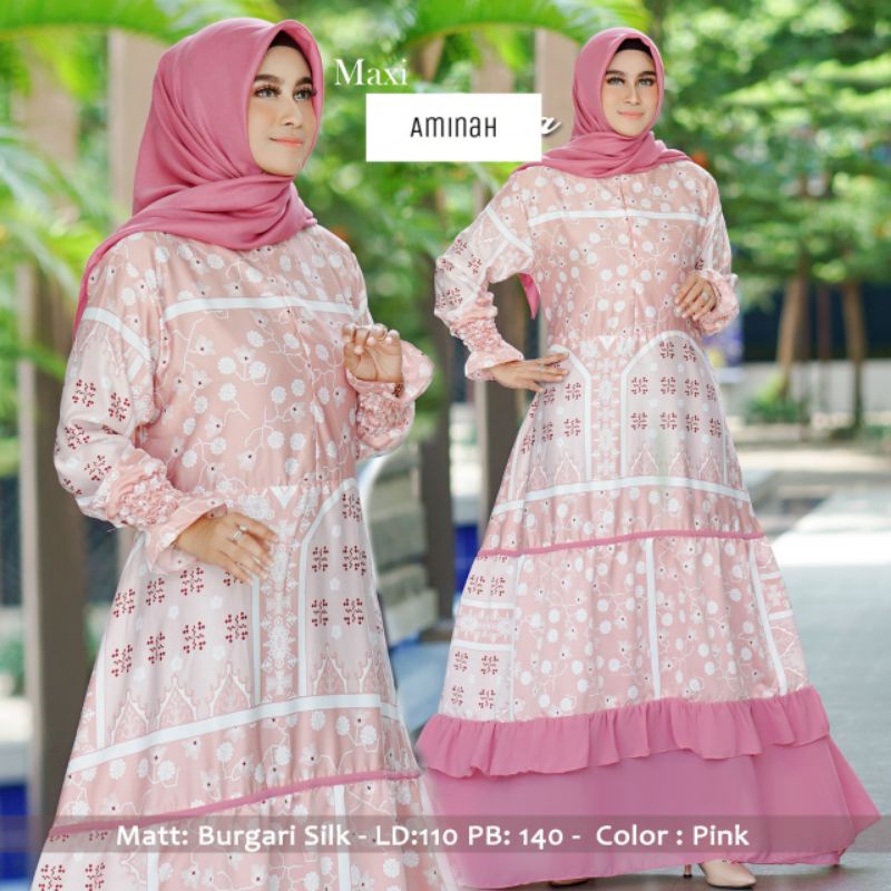Gamis Maxi Aminah Bahan Maxmara Lux Kombinasi Ceruty Busui Karet Belakang Premium Quality