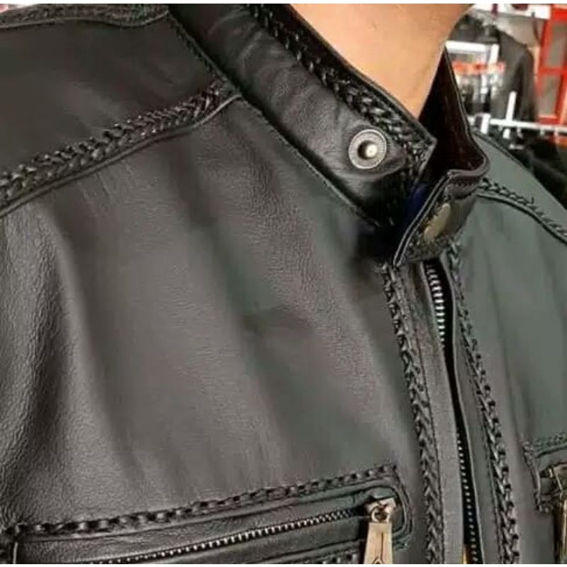 Jaket  Kulit Domba Asli Pria Elegant Brownie ARL 033 Silverstone RFLA Ariel Noah 90 Sulam Origina