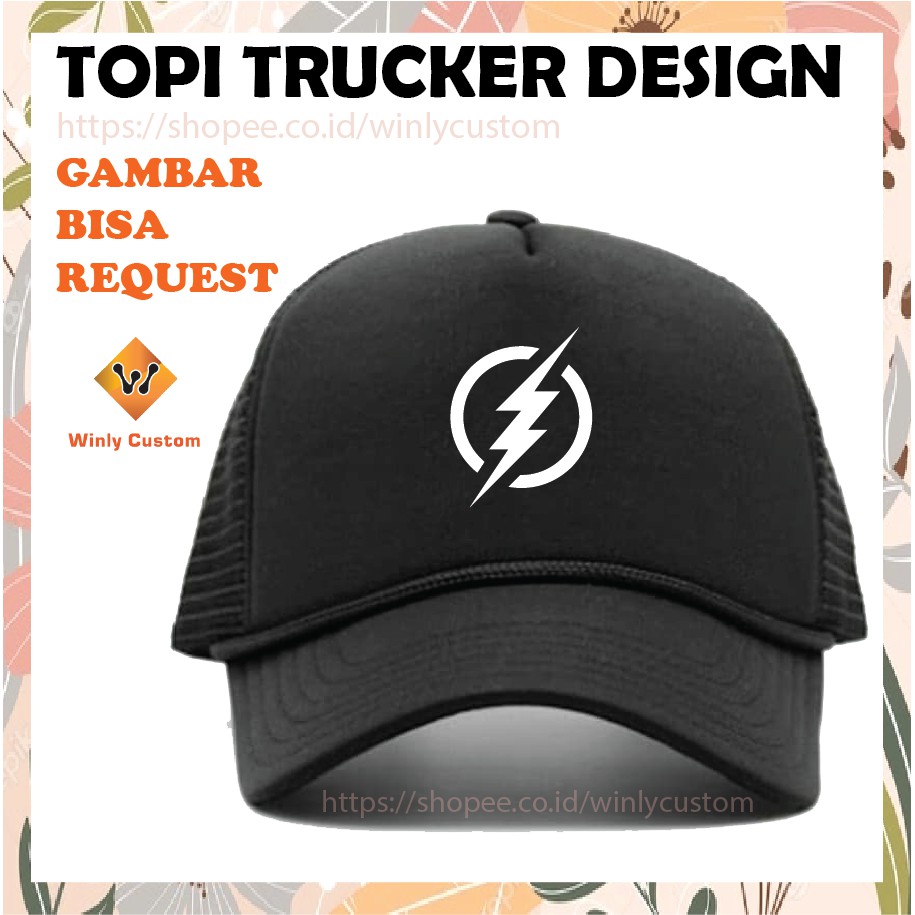 CUSTOM TOPI PRIA WANITA DESIGN GAMBAR LOGO SUPERHERO THE FLASH ANIME TOPI TRUCKER JARING - PREMIUM
