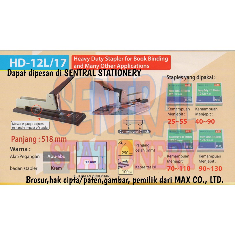 max heavy duty stapler for book binding hd-12l/17 penjilid buku best quality ASLI