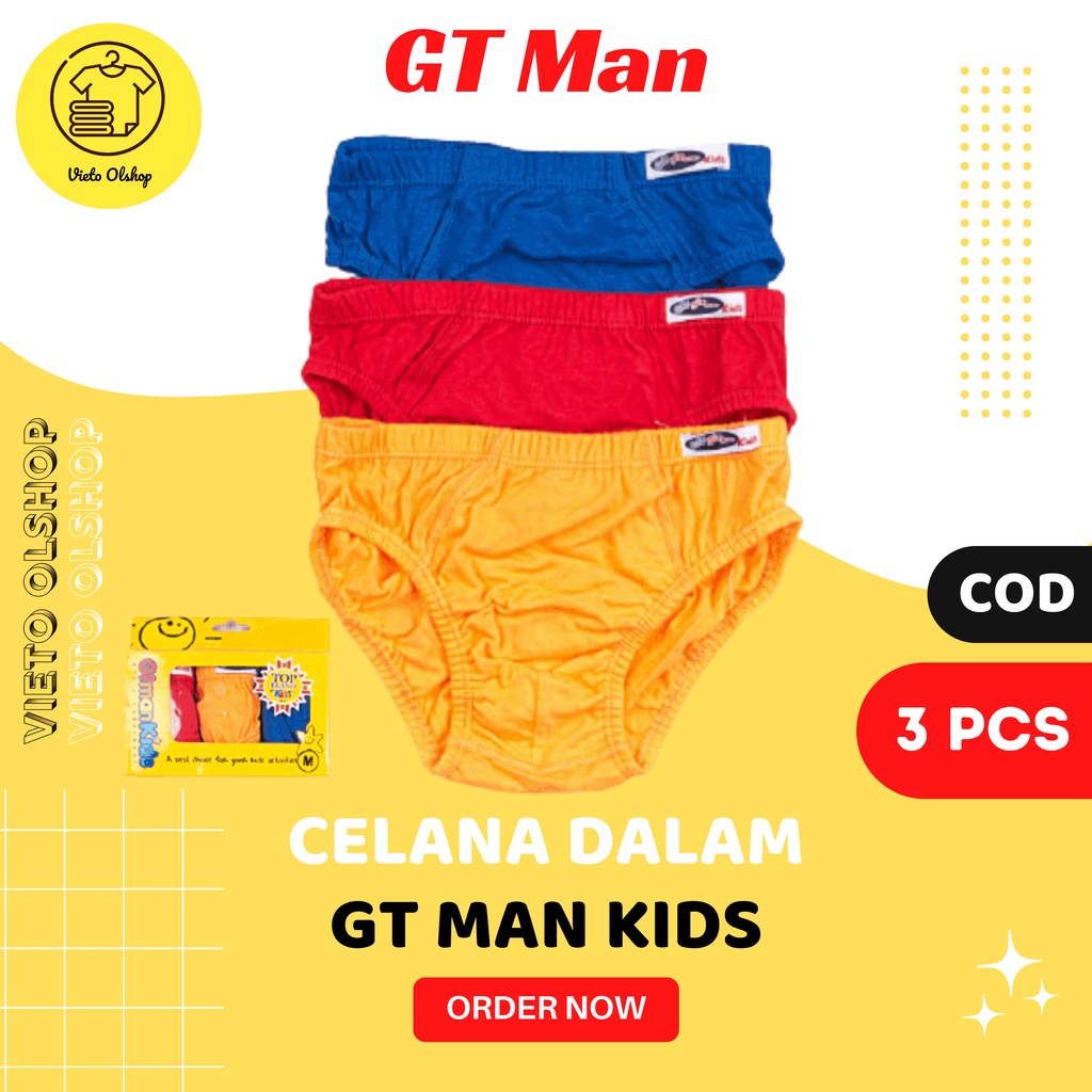 Celana Dalam Anak Laki-Laki GT Man Kids GTMK-01 Isi 3 Pcs Polos Warna Sempak Anak Laki Selempak Cowo