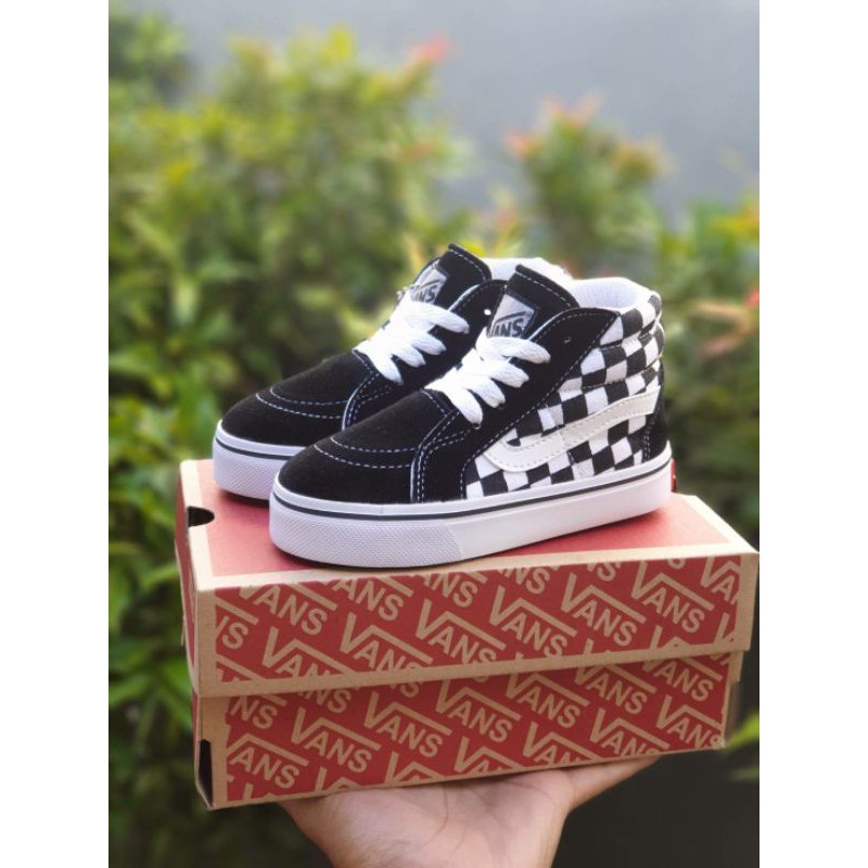 sepatu anak laki laki perempuan Vans Checkboard High SK8 Tali