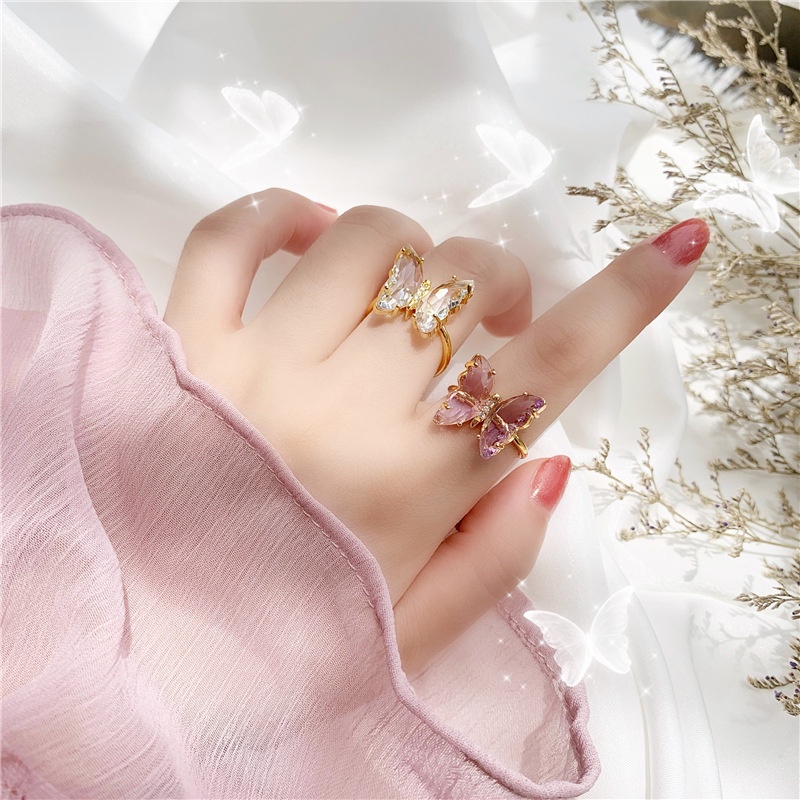 Cincin Model Terbuka Desain Kupu-Kupu Bahan Resin Akrilik Warna-Warni Untuk Wanita