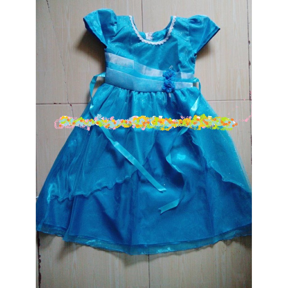 baju blue Dress  Pesta Anak  perempuan 8 9 10 11 tahun gaun 