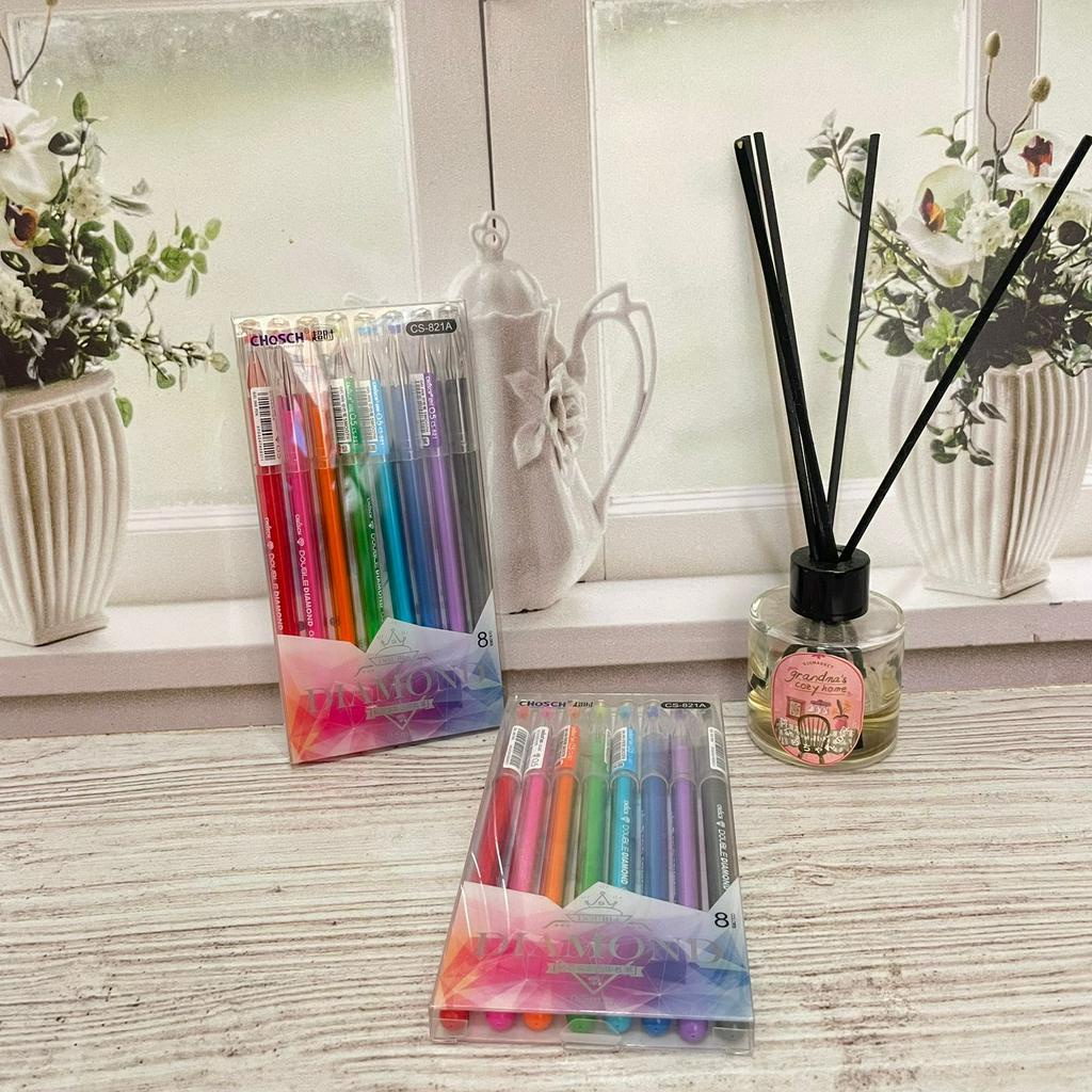 Colour Pen 1 Box Lengkap isi 8 Pcs Warna CS-821A Unik Kualitas Terbaik / Pulpen Warna-Warni 1 Paket Komplit Alat tulis Stationary Fancy Harga Termurah bisa COD