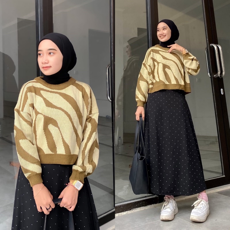 SWEATER CROP RAJUT ZEBRA SUPER PREMIUM TEBAL