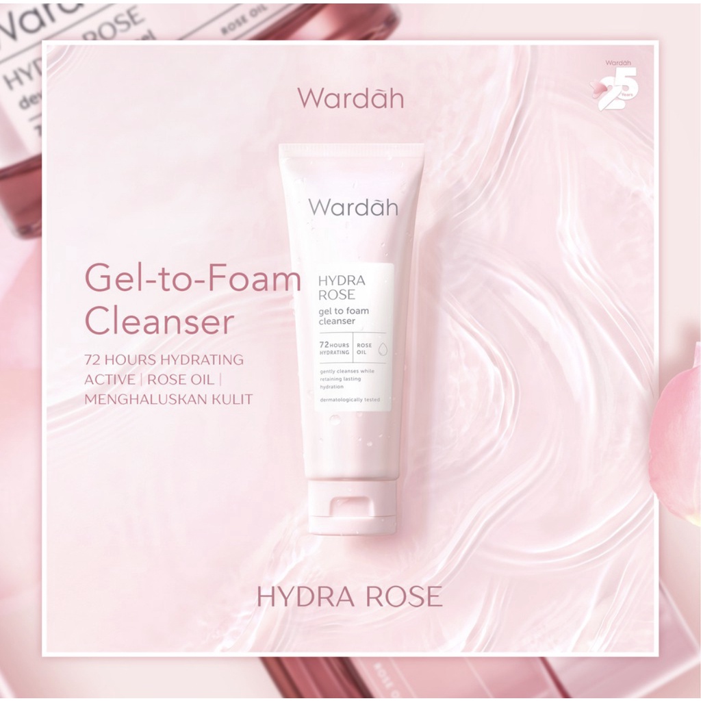 Wardah Hydra Rose Gel to Foam Cleanser 100 ml - Pembersih Wajah untuk Kulit Kering dan Dehidrasi