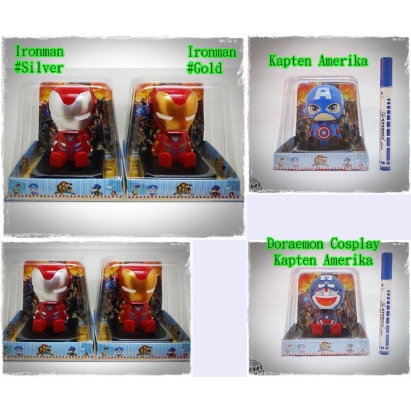 Solar Dashboard Figure Avengers Kapten Amerika Ironman