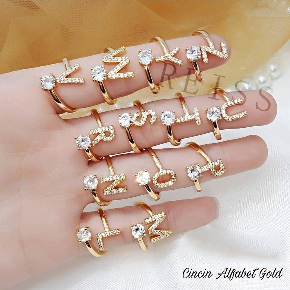 Cincin Wanita 26 huruf Cincin Inggris Tembaga Berlapis ...