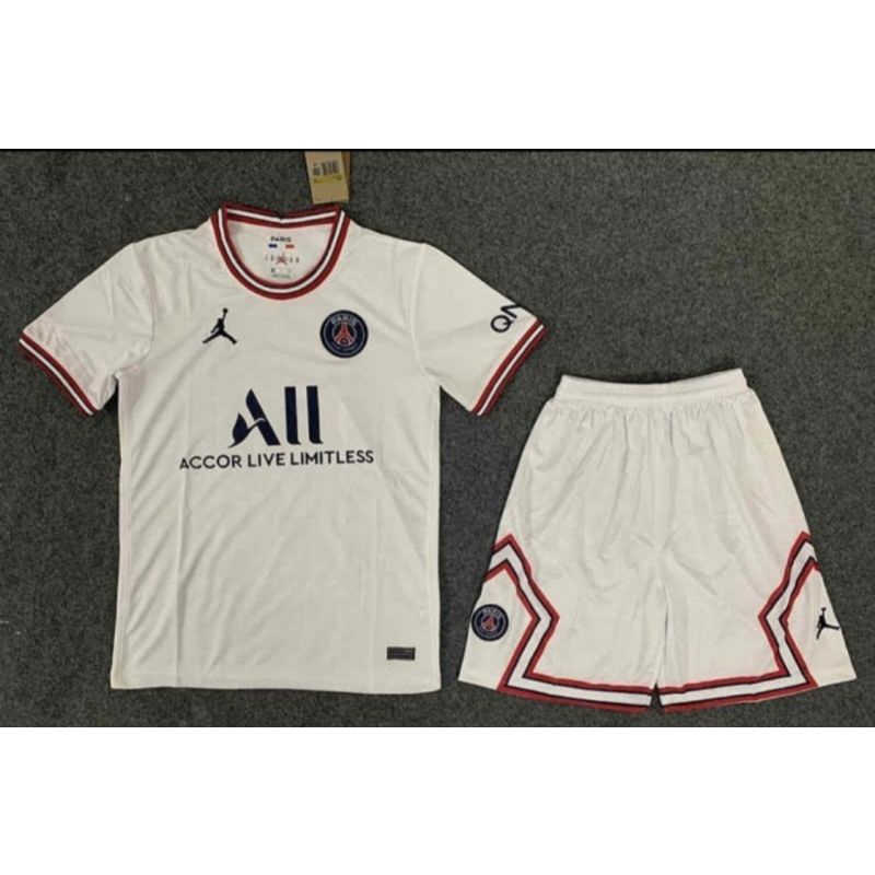 Stelan Setelan Jersey Kaos Baju Sepak Bola PSG Paris Saint Germain Away 3rd 4th Putih Training Latih