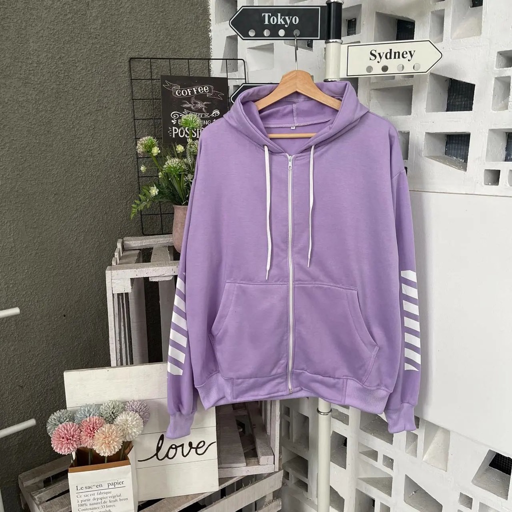jacket hoodie wanita oversize BRAZE ZIPER LD 130 CM PJ 70 CM jaket wanita big size XXL korean styele-Ungu Muda