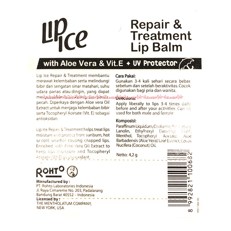 Lip Ice Repair &amp; Treatment 4.2gr Lip Balm Aloe Vera Vit E Lipgloss Untuk Perawatan Bibir Pecah Pecah Lipice Pelembab Bibir