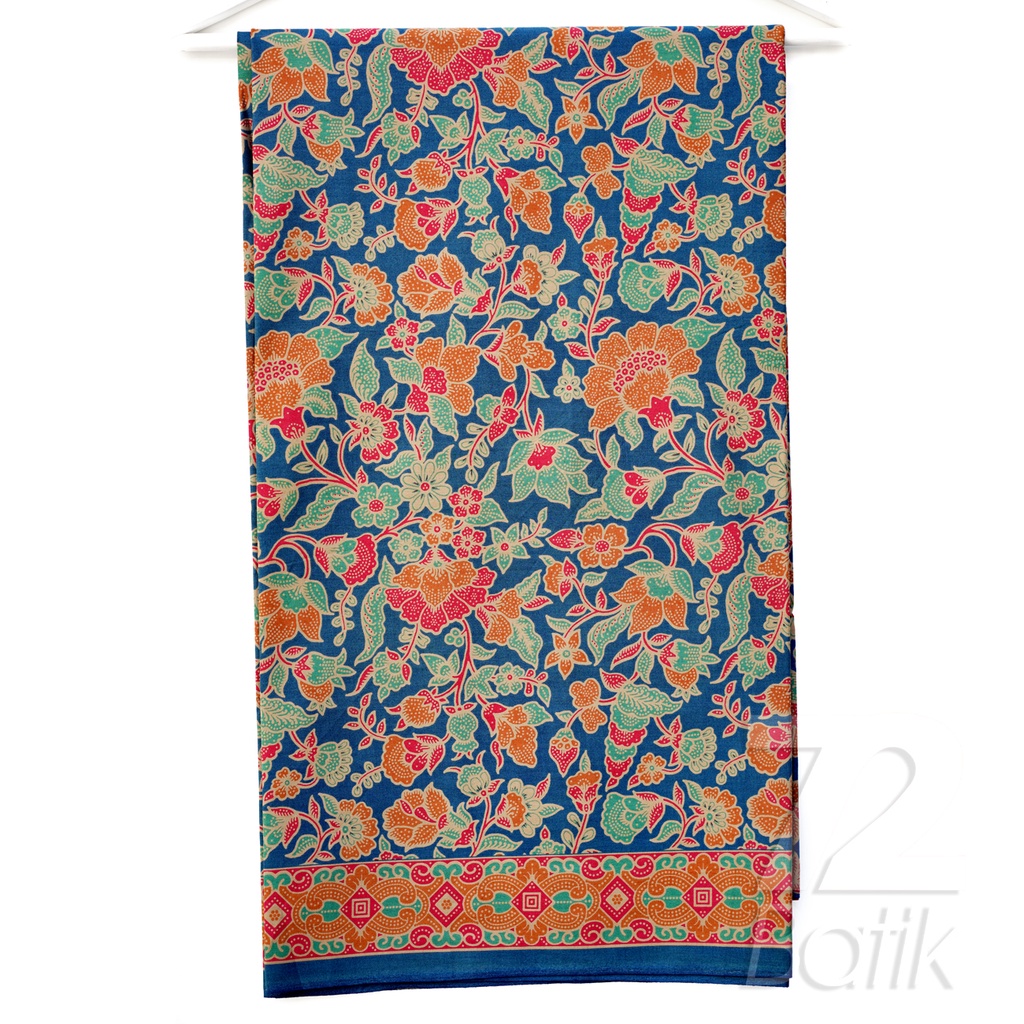 KAIN BATIK PREMIUM Bahan Katun Motif Kembang Warna Biru Hijau Orange Merah 727503 Cap 72 Jarik Jarit Samping Kebat Panjang Batik Katun Modern Premium Bahan Seragam Batik Pernikahan Kantor Keluarga Murah Kamen Jadi Batik Bali Lembaran