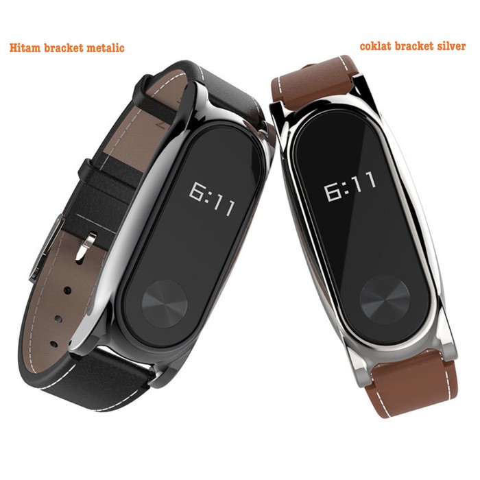 Mijobs Genuine Leather Strap-Gelang Tali Xiaomi Mi Band 2 Original