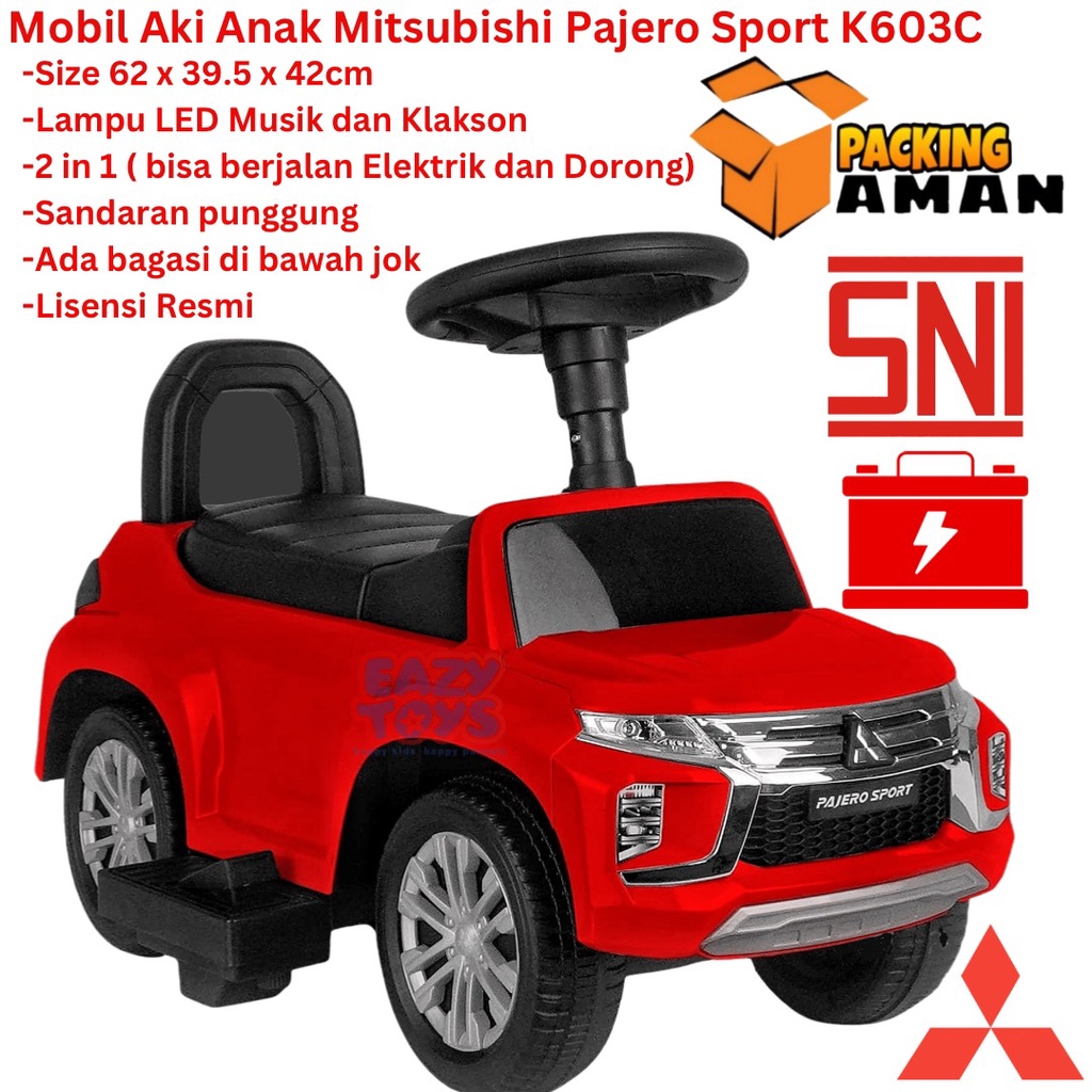 Mobil Aki Anak Mitsubishi Pajero Sportr 2 in 1 Fungsi Jalan Elektrik dan Dorong K603C Berlisensi Resmi