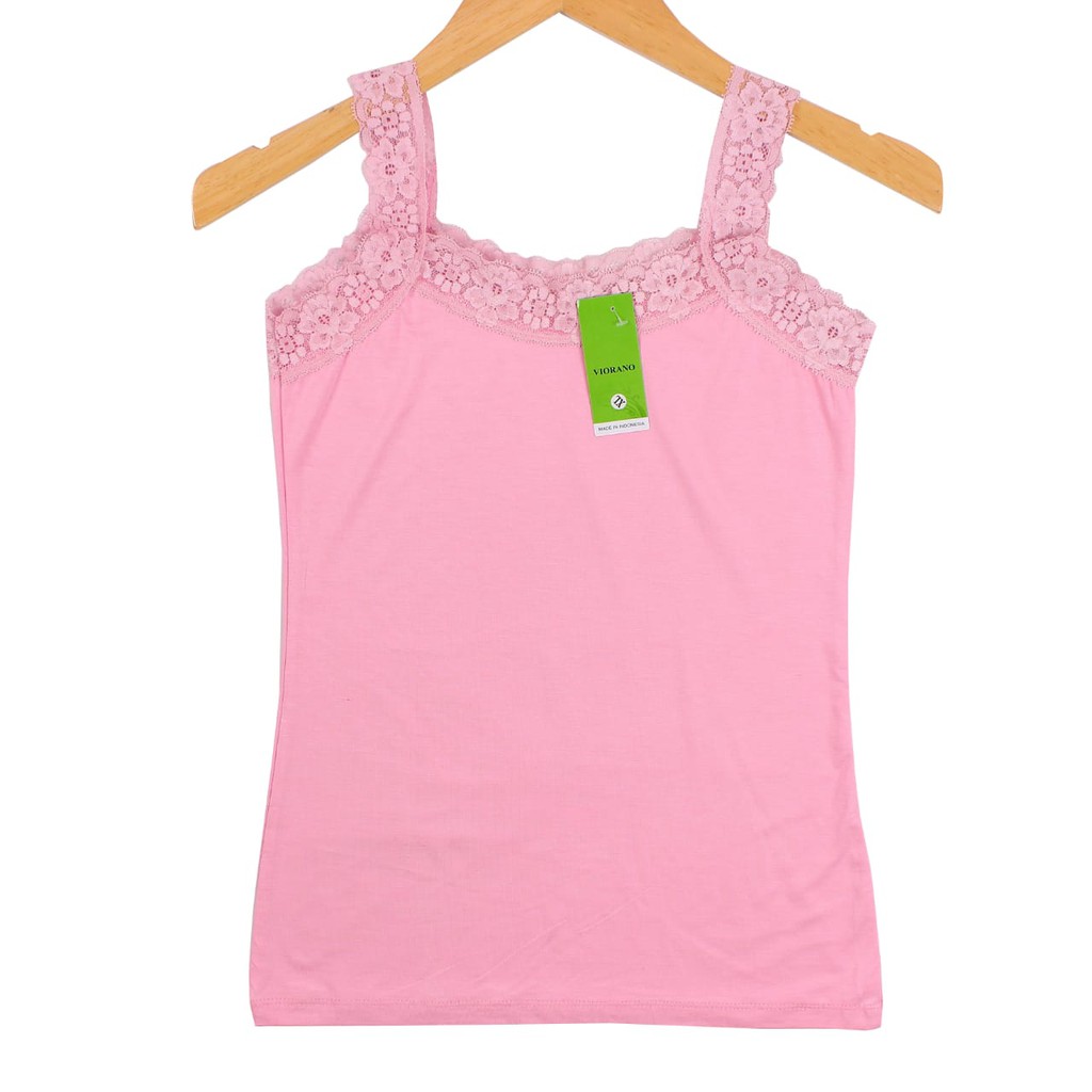 Termurah Tanktop Renda Wanita Harga Murah All Size Tengtop Cewek Camisol Tali Renda Tentop Dalaman-Baby Pink Premium