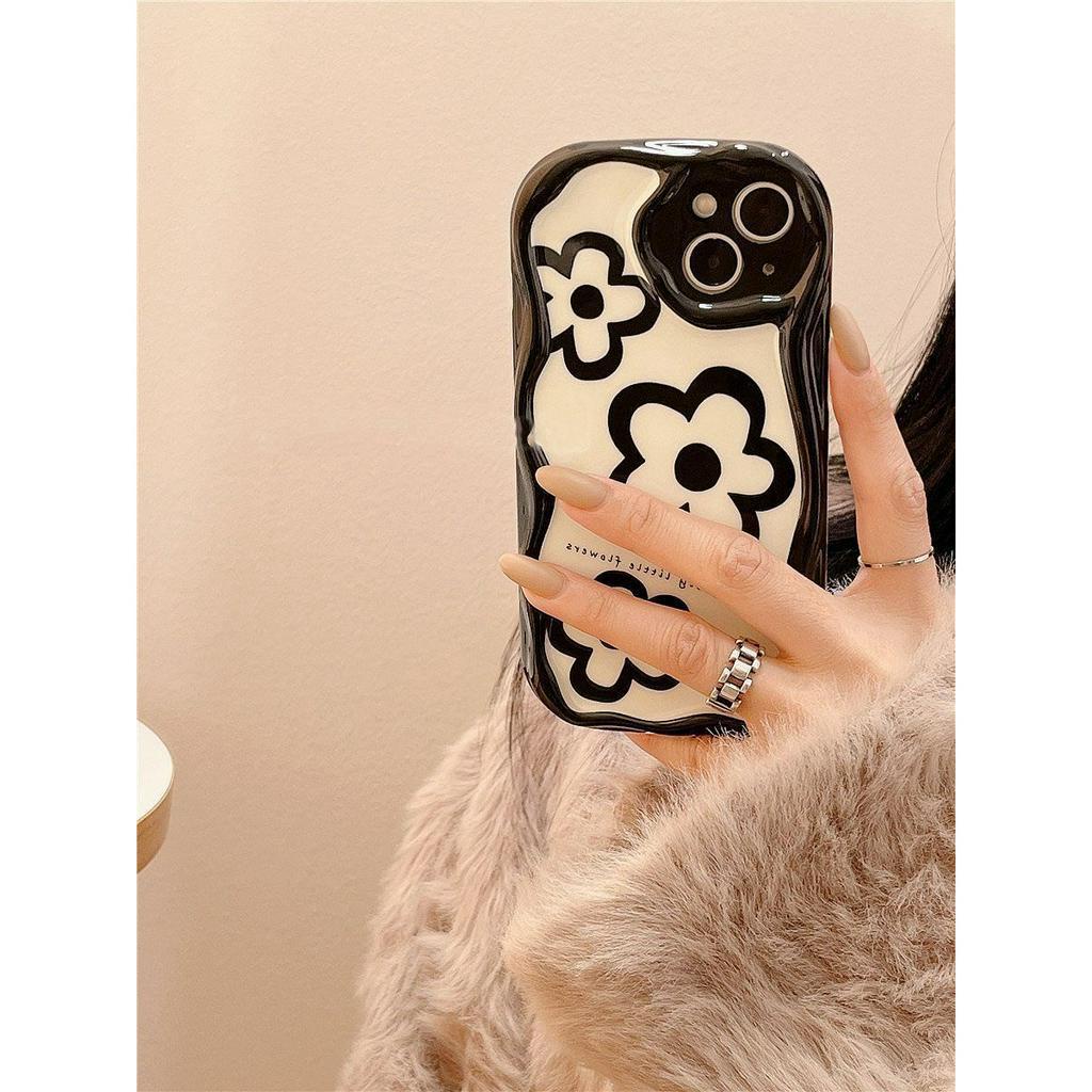 [TPC] BLACK FLOWER Casing Case Korean Cute Phone Case IPHONE 7 8 PLUS X XS MAX XR 11 12 13 14 PLUS PRO MAX - IP083